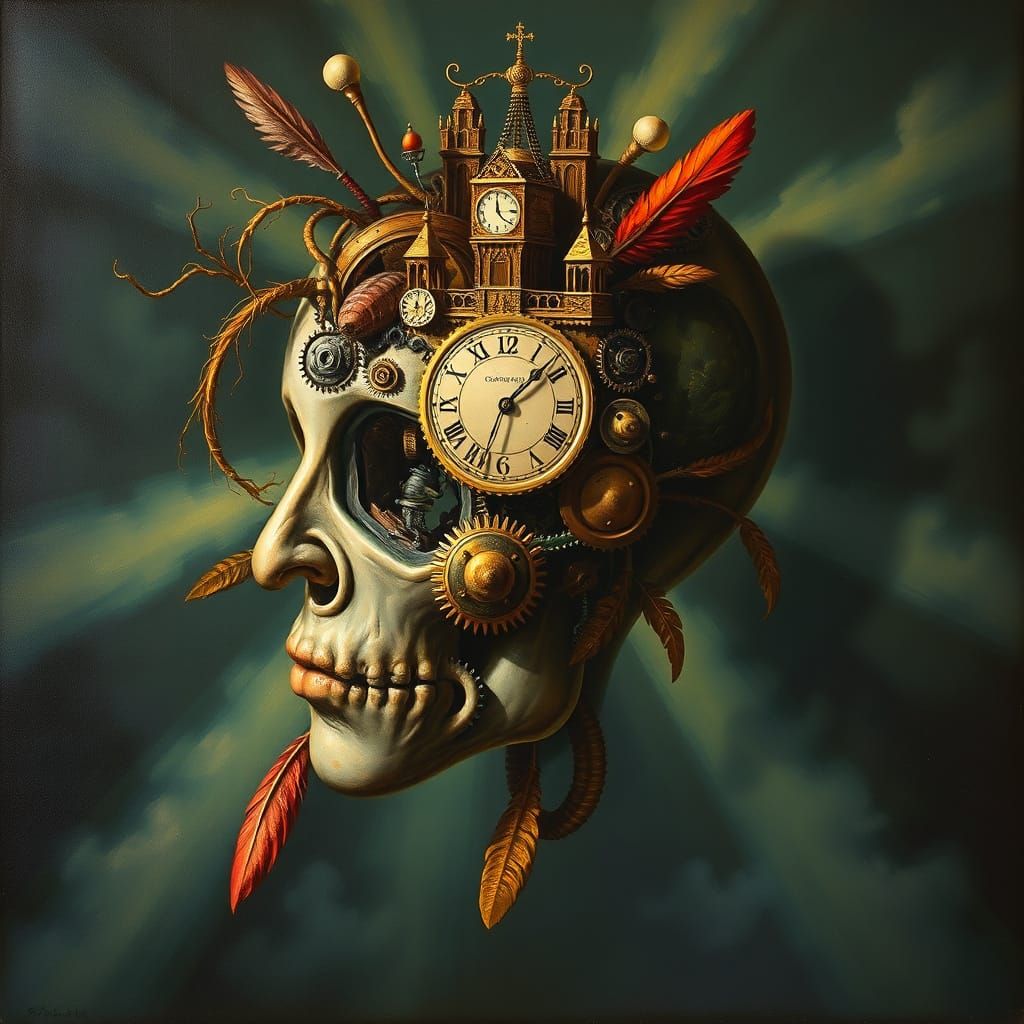 Surreal Head Construction of Gears and Nature