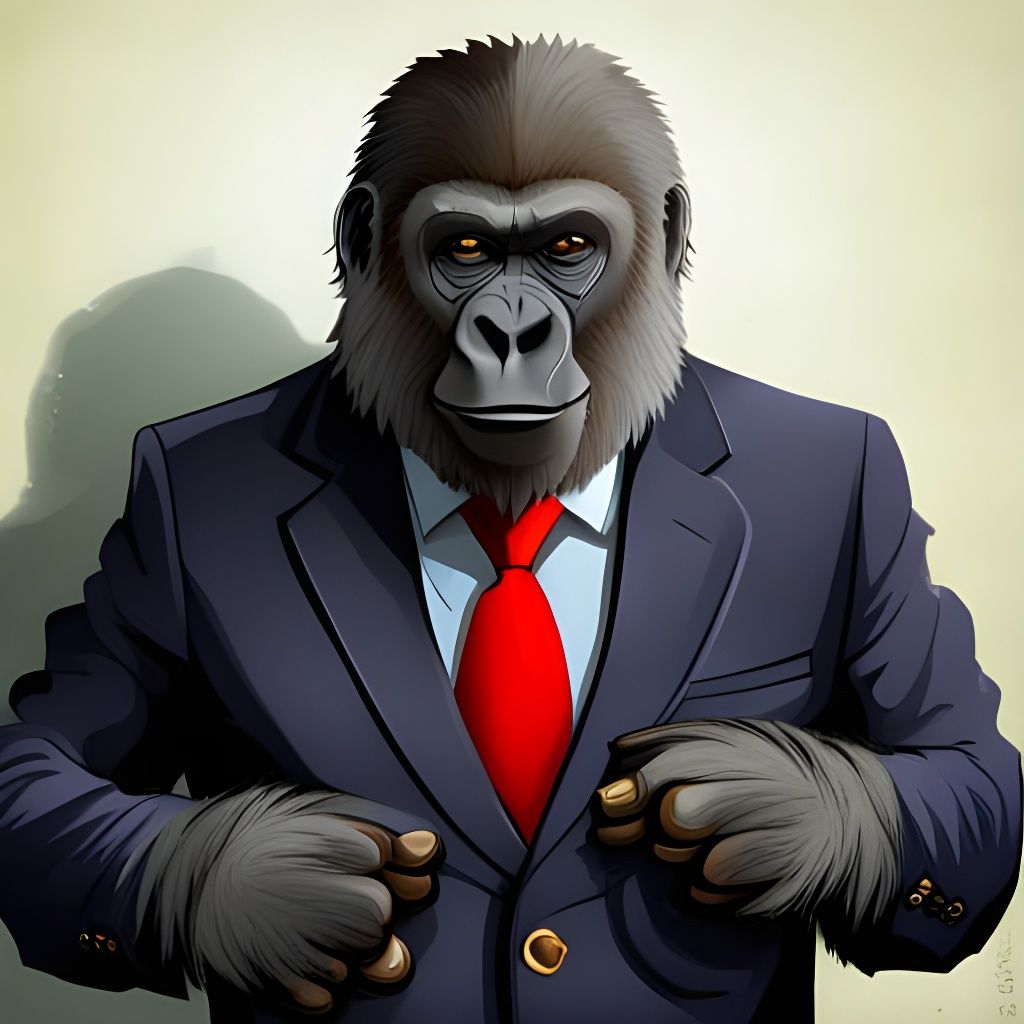 Gorilla Portrait with Red Business Tie