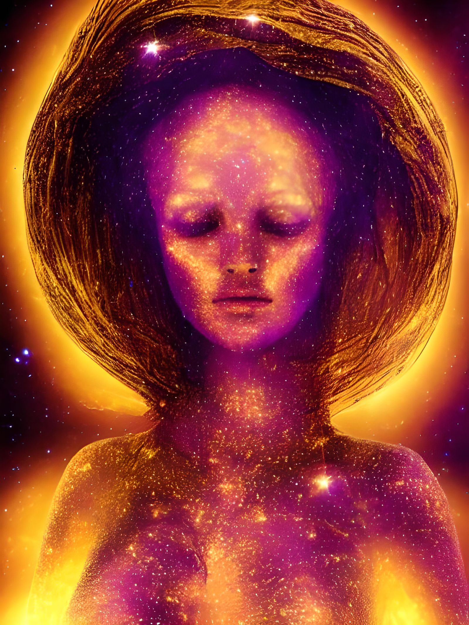 Beautiful Cosmic Goddess of Stardust and Nebula