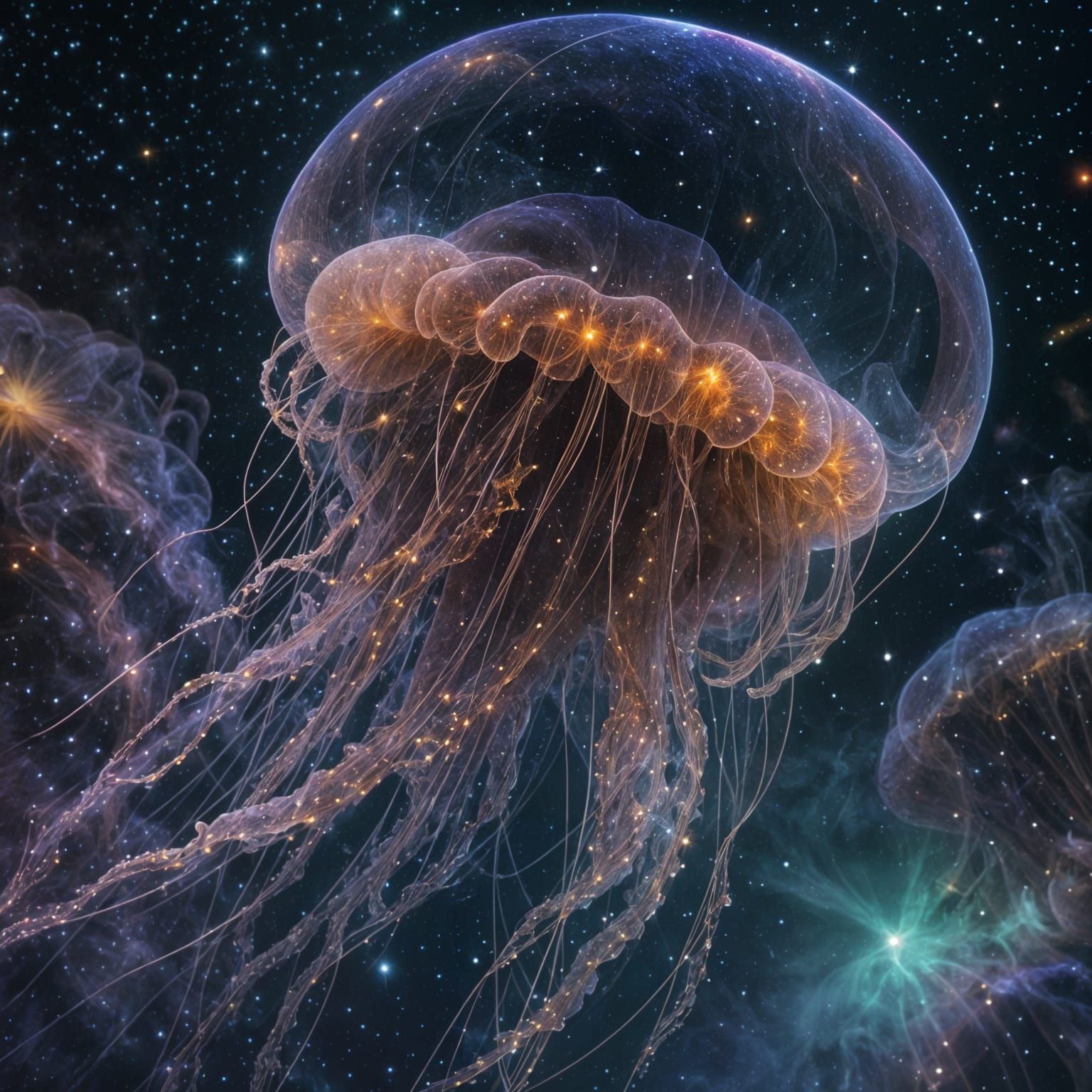 Ethereal Jellyfish Creature in Deep Space