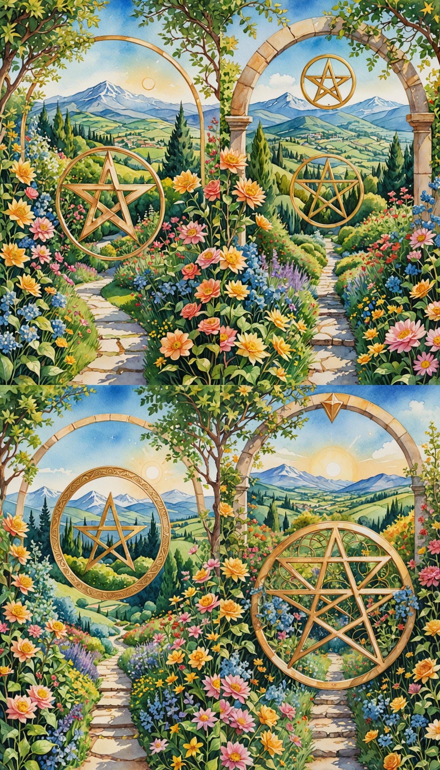Ace of Pentacles in Watercolor Spring Garden