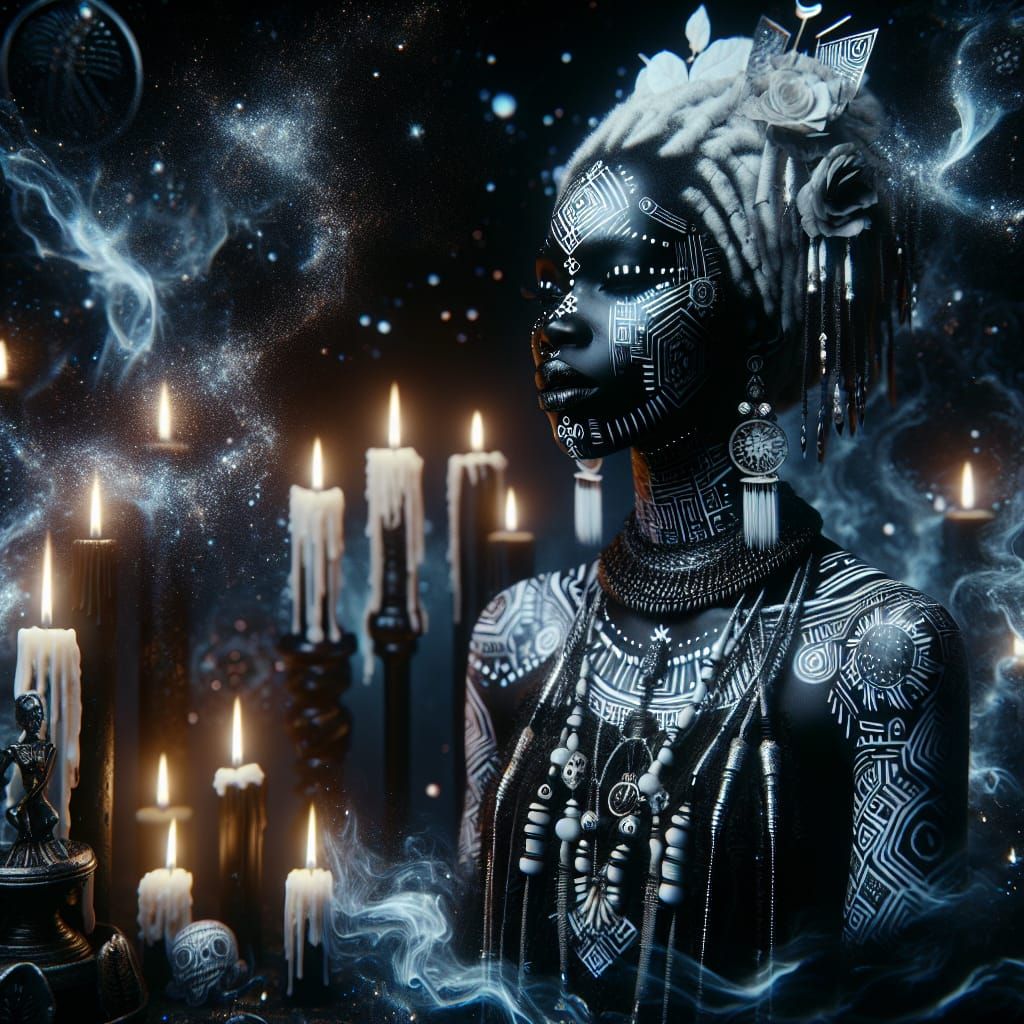 Mysterious Voodoo Priestess in Double Exposure