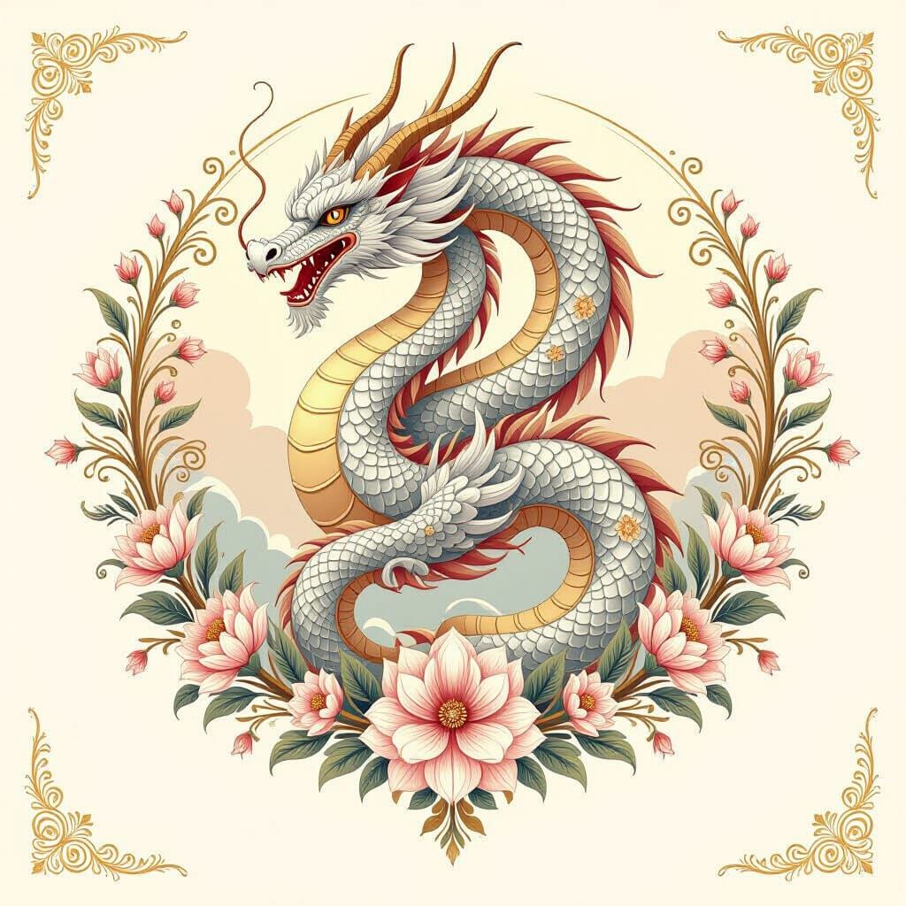 Mechanical Dragon with Floral Ornaments in Luxury Style