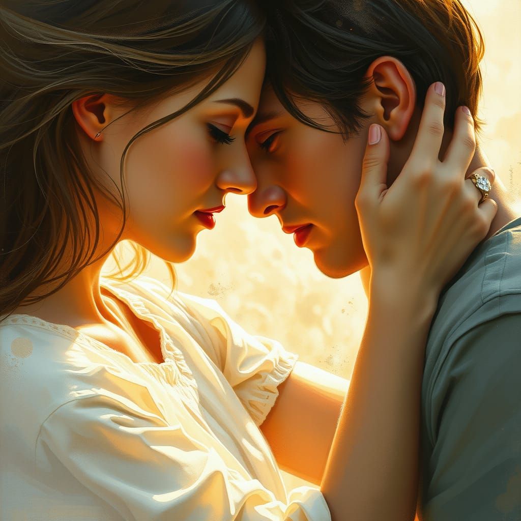 Tender Embracing Moment in Soft, Ethereal Light