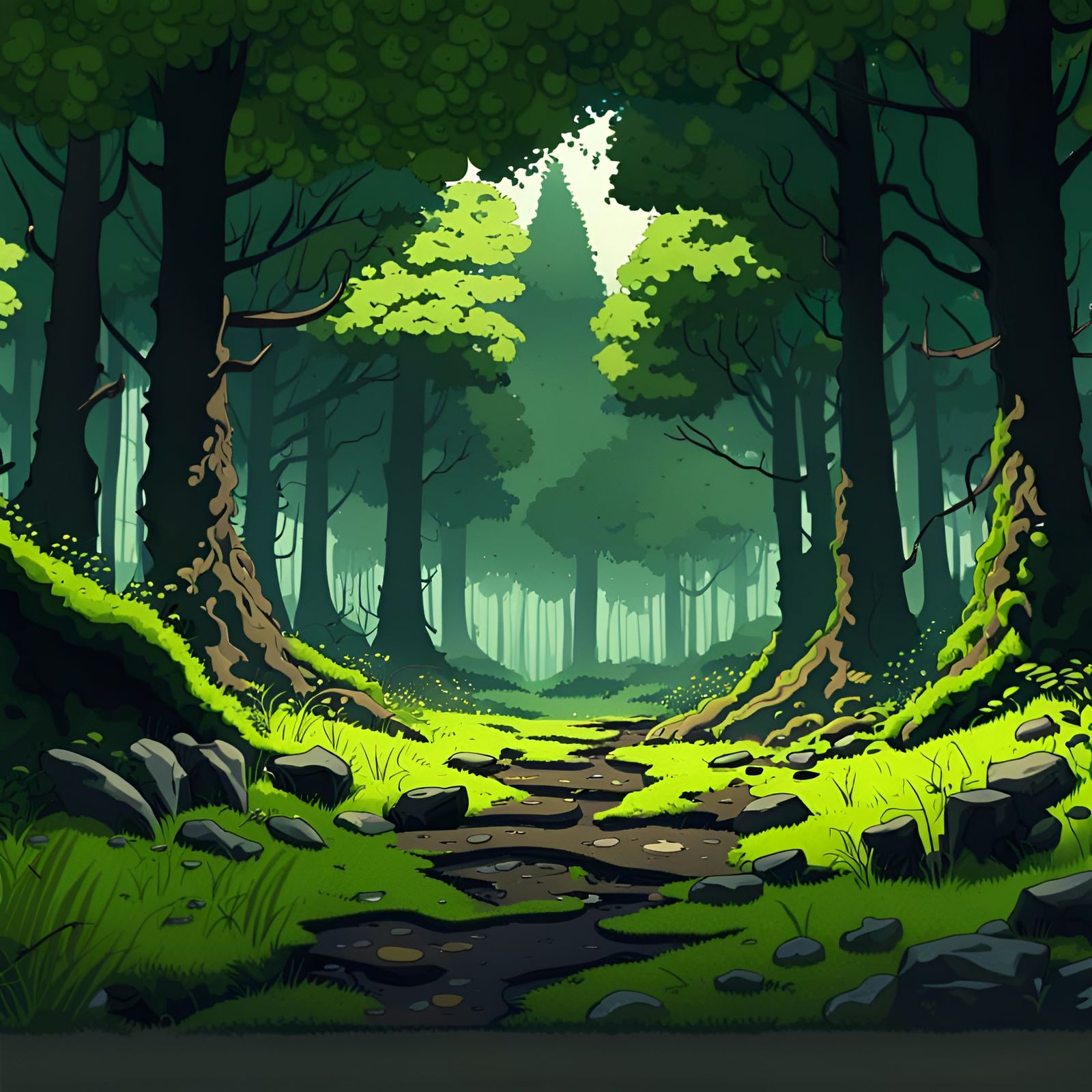 Anime Forest Grove with Moss in 4K