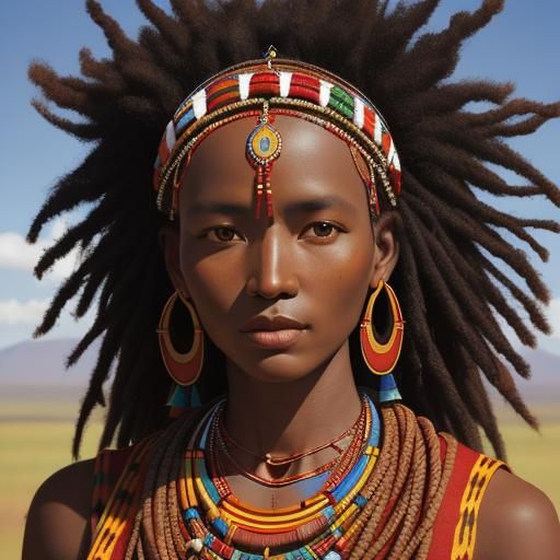 Maasai Warrior Portrait in Maasai Mara Landscape