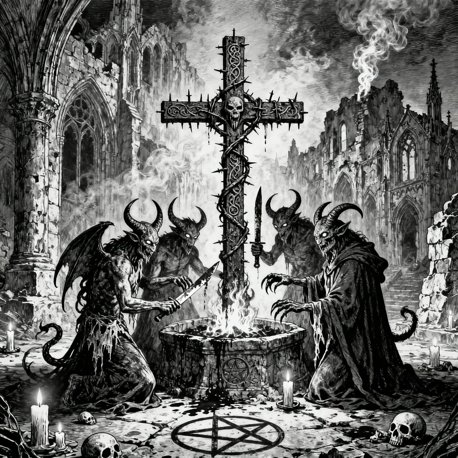Black Metal Album Art: Demons, Cross, and Satanic Rituals