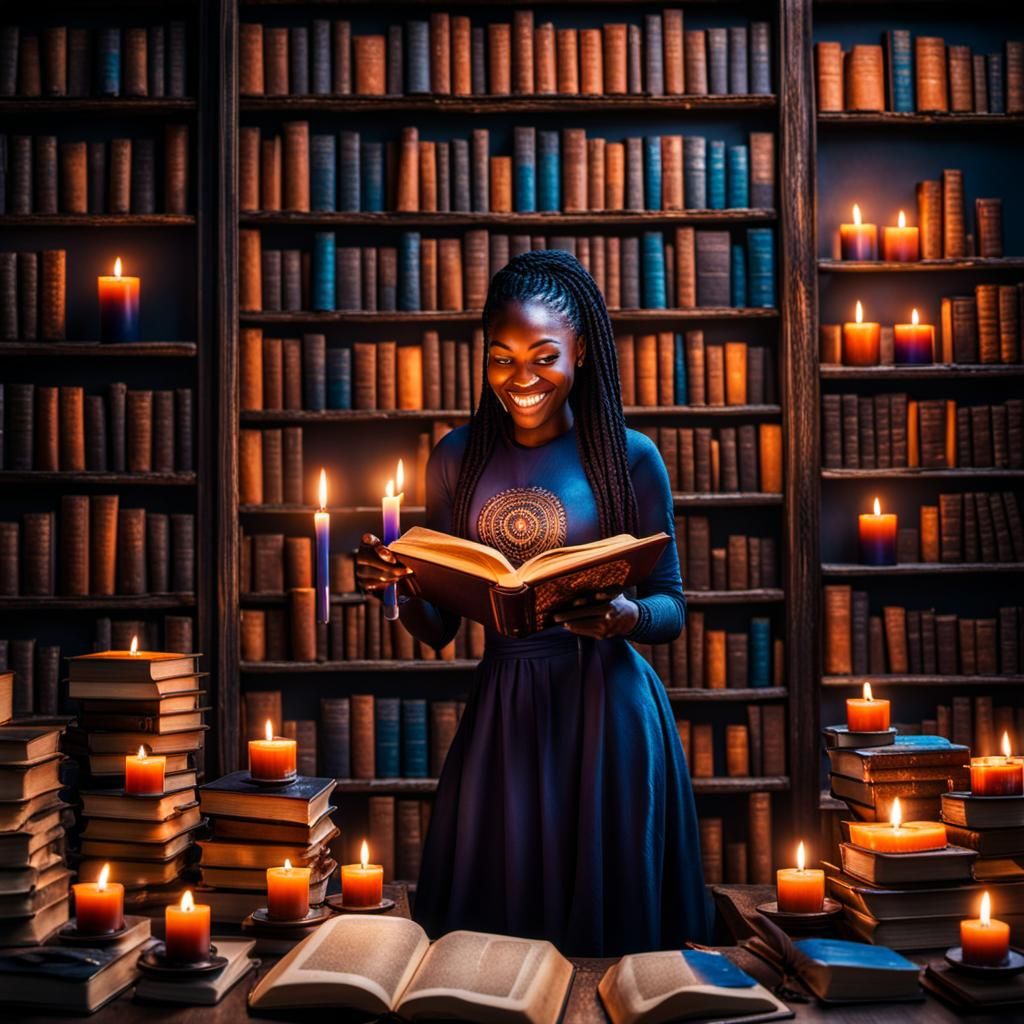 Radiant Girl Reading by Candlelight