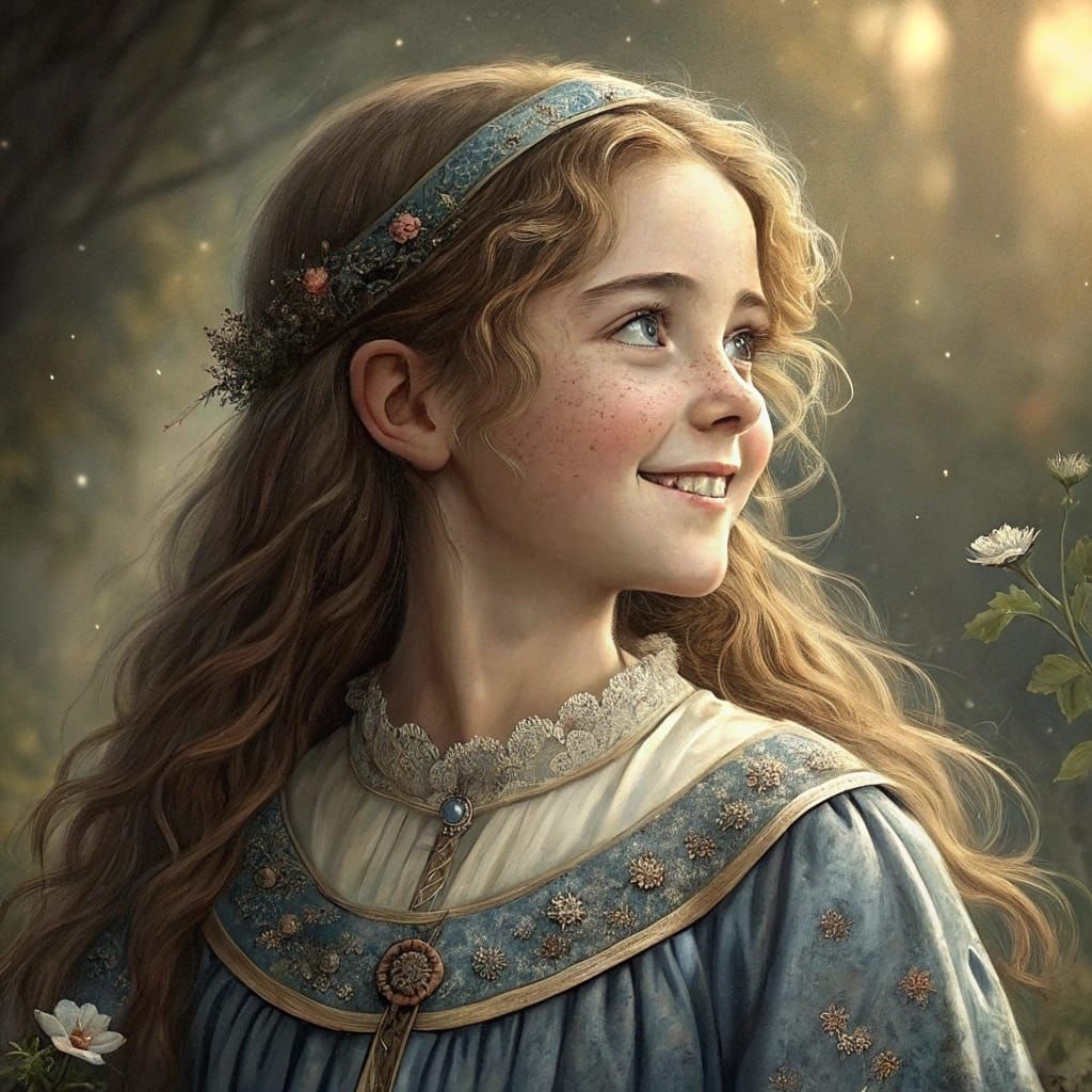 Annalissia in Medieval Gown, Pre-Raphaelite Style