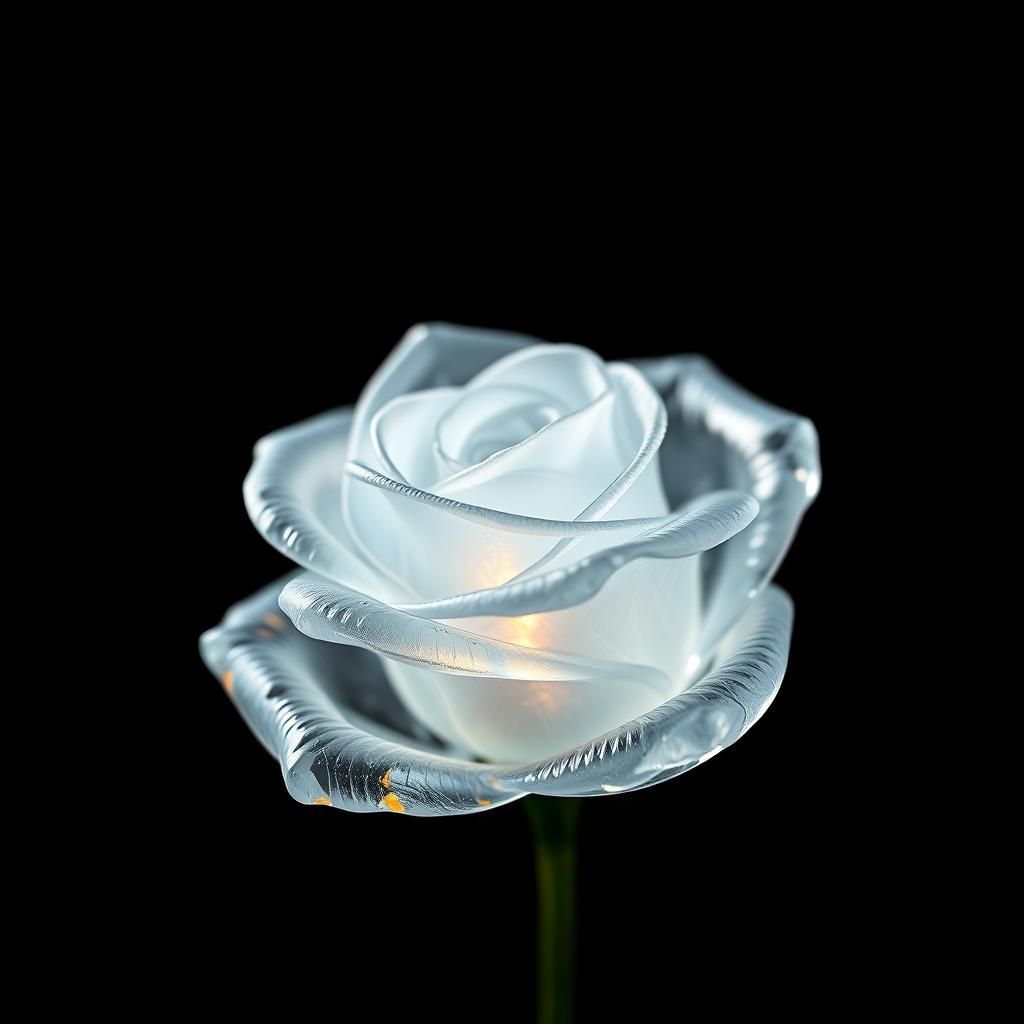 Delicate Crystal Glass Rose on Black Background