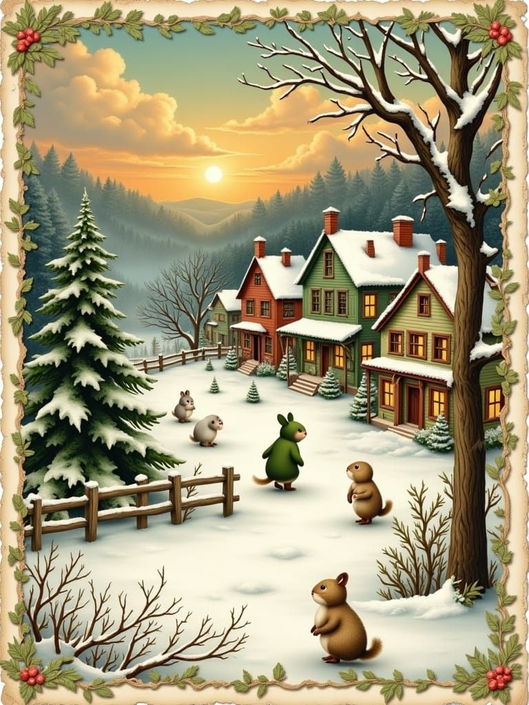 Nostalgic Christmas Village in Rockwell Style