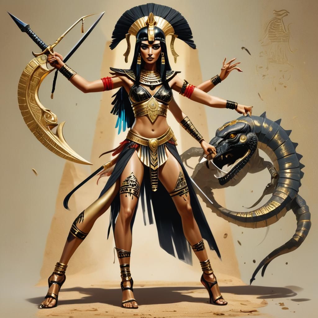Egyptian Warrior Goddess Empowered by Gold and Scorpion