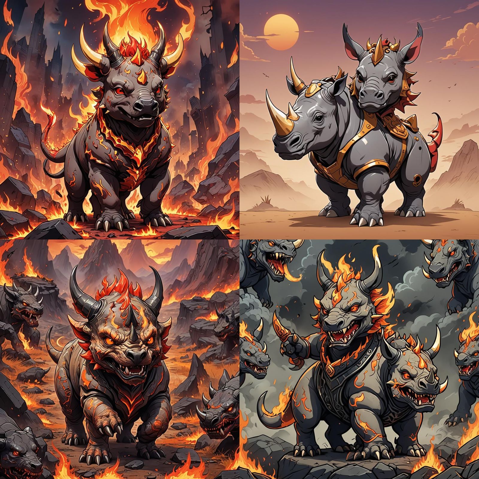 Chibi Hellhound Rhinoceros in Anime Style