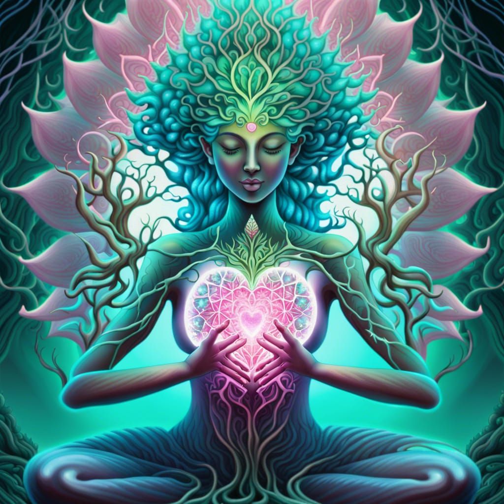 Kawaii Lotus Goddess with Fractal Heart