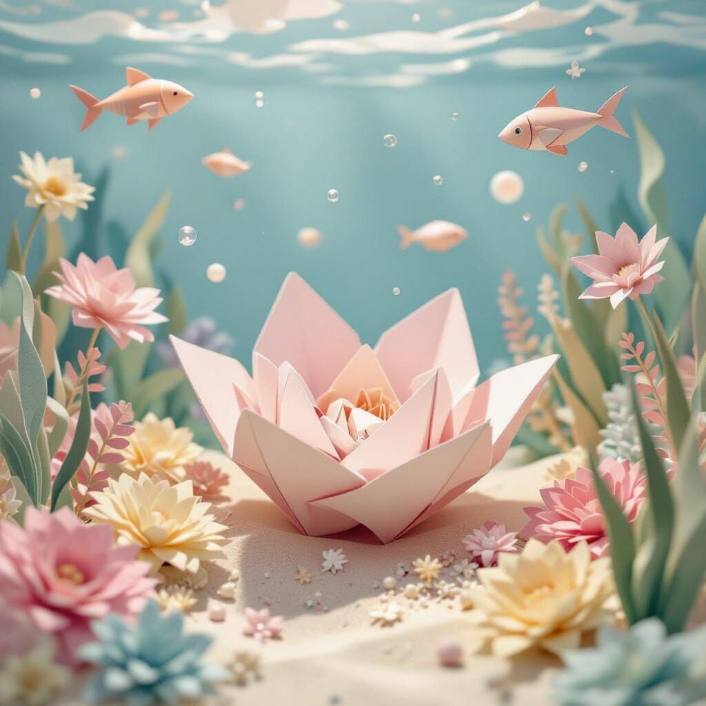 Underwater Origami Scene in Dreamy Colors