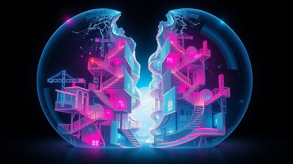 Fractured Bubble Cityscape in Surreal Digital Art