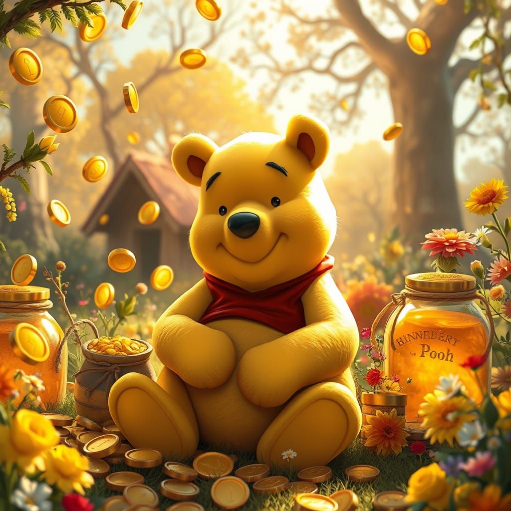 Whimsical Winnie the Pooh in a Golden Wonderland