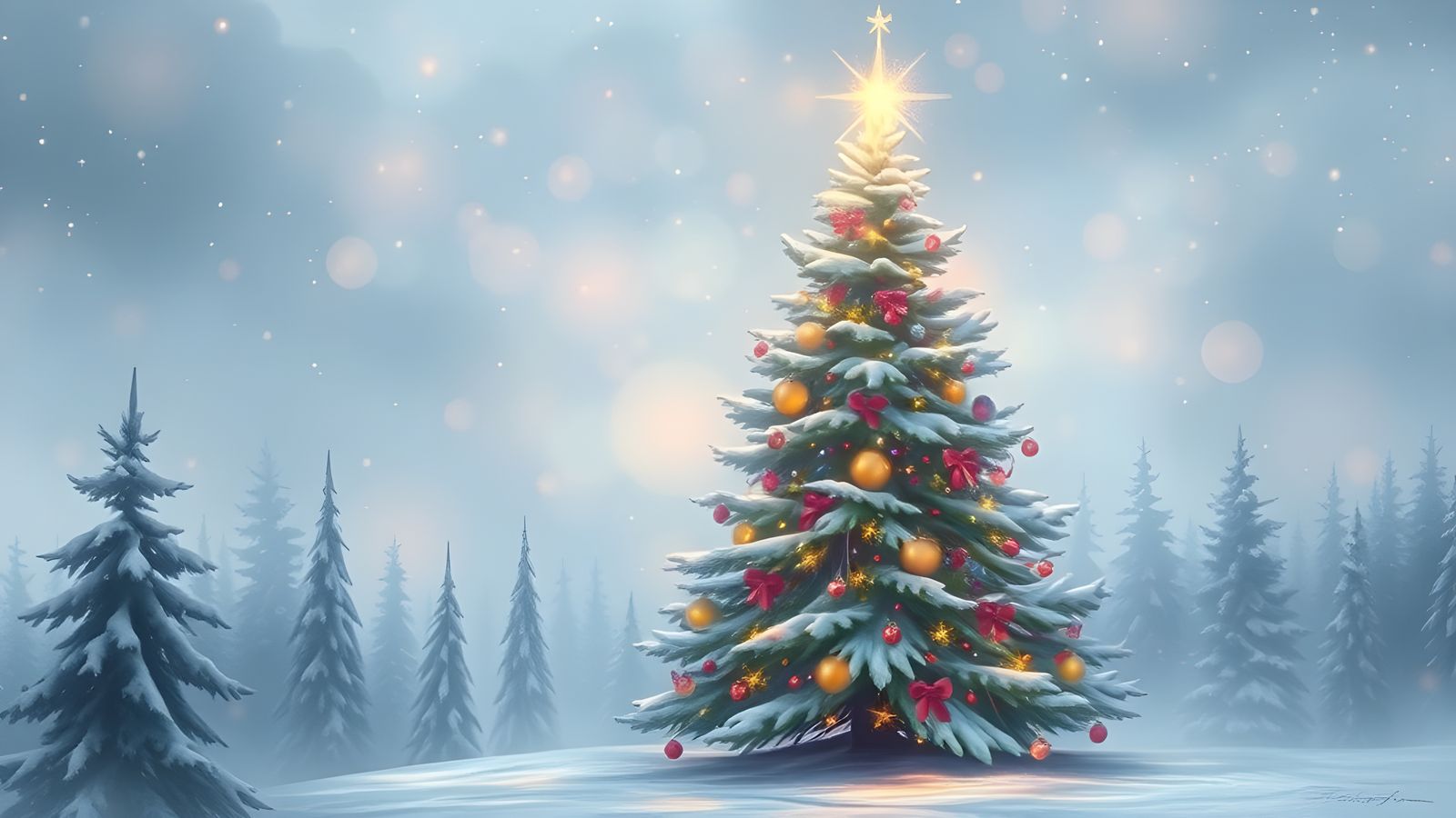 Ethereal Pastel Christmas Tree in Luminist Style