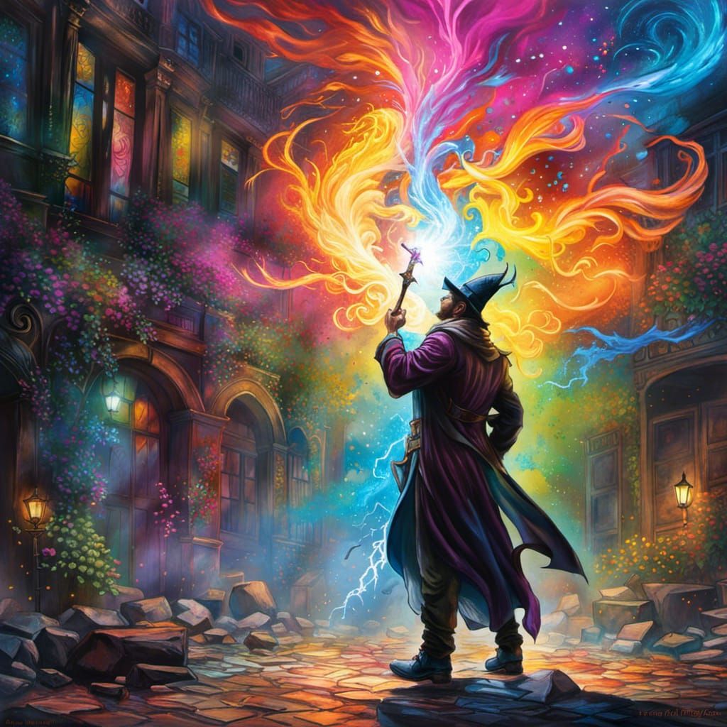 Magical Spell Casting in Graffiti Art Style