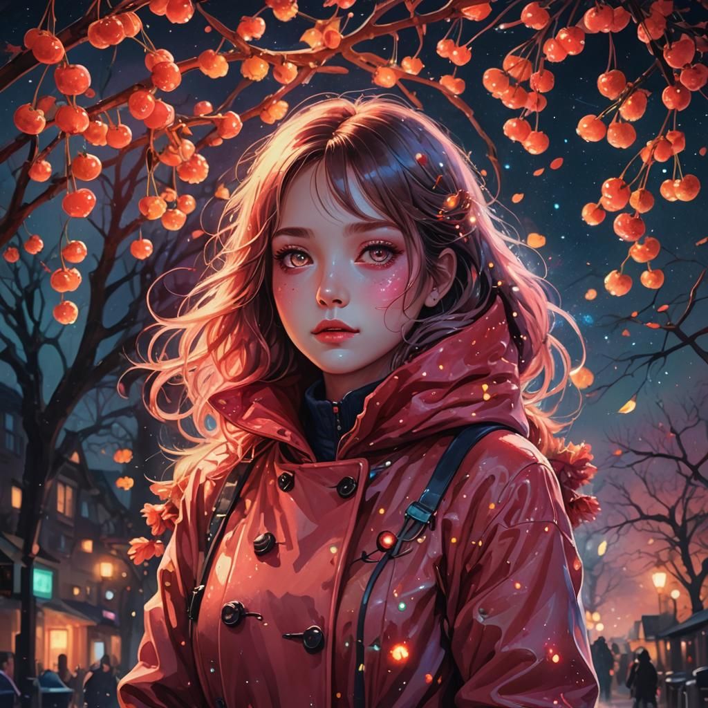 Cherry Personification in Digital Watercolor Illustration