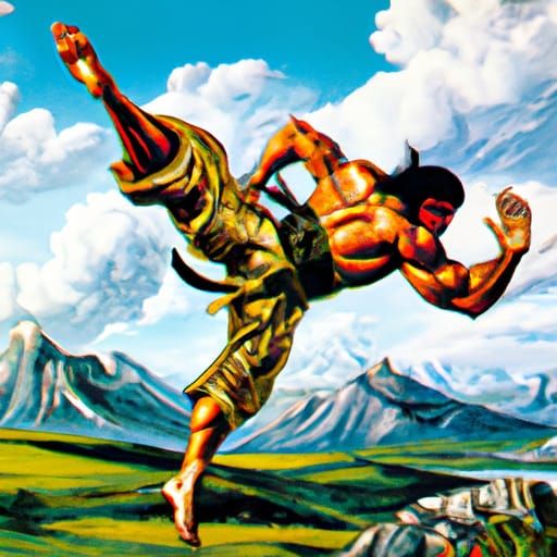 Martial Artist High Kick Painting, Comic Book Style