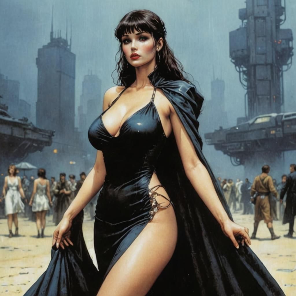 Cyberpunk Woman in Floppy Dress: Heavy Metal Style