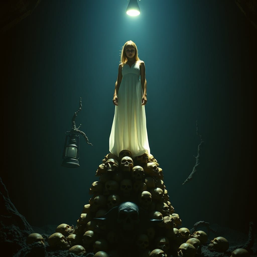 Maiden in Ominous Splendor Amidst Dark Fantasy