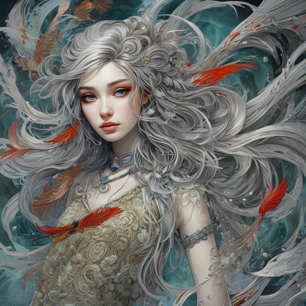 Painting by Therril: Cardinal Feathers