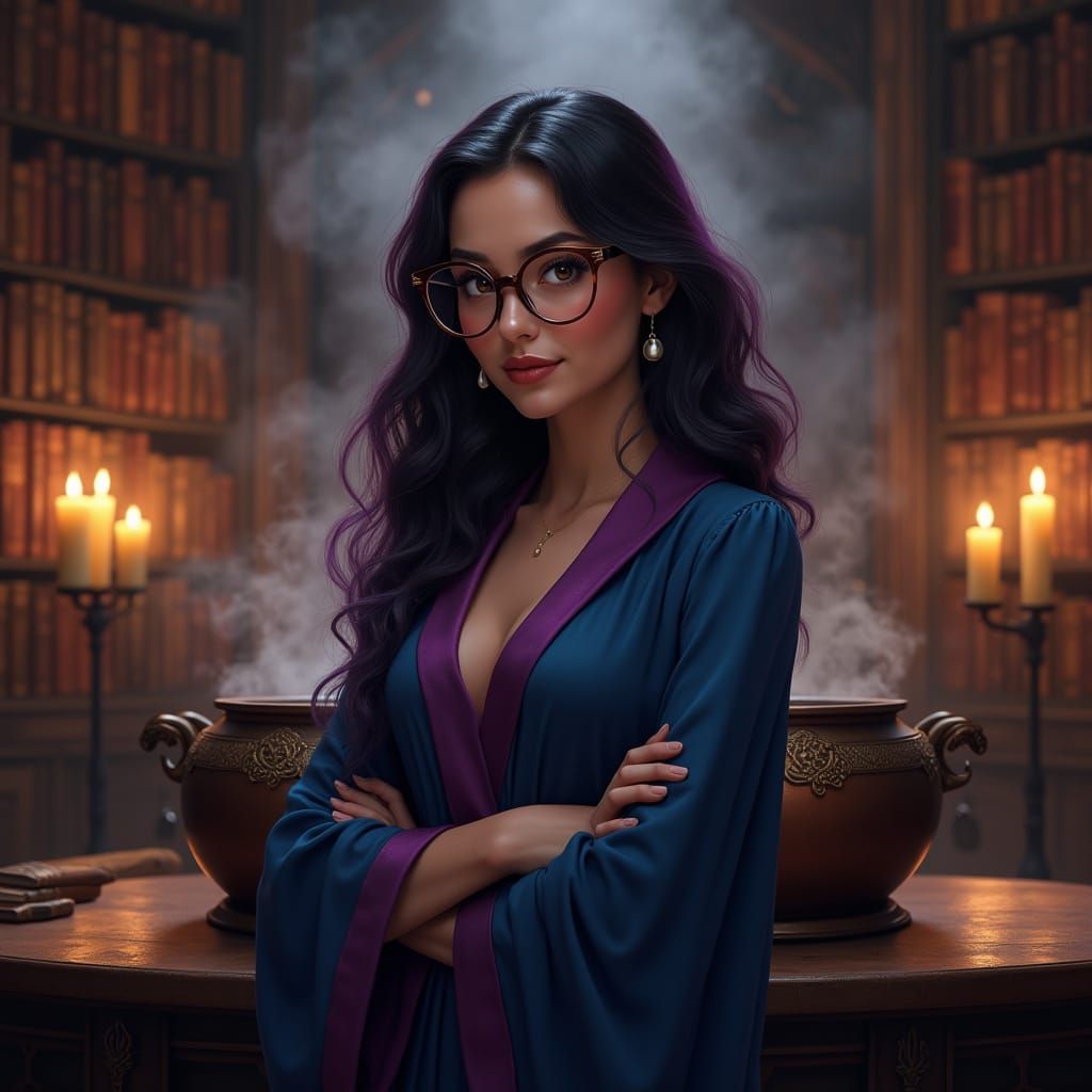 Enchanting Young Witch in Hogwarts-Inspired Potions Setting