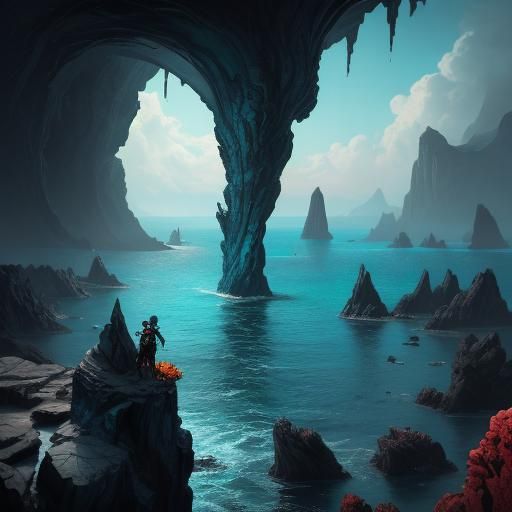 Surreal Ocean Scene with Child in Dali Style