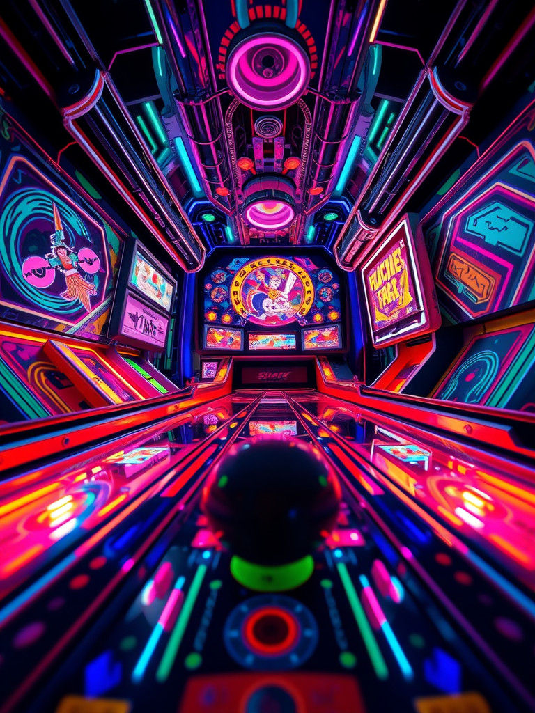 Inside a Glowing Pinball Machine in Futuristic Style