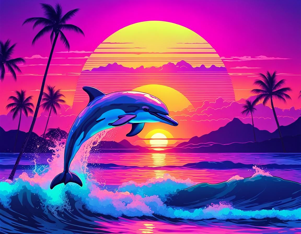 Vaporwave Dolphin Sunset in Miami