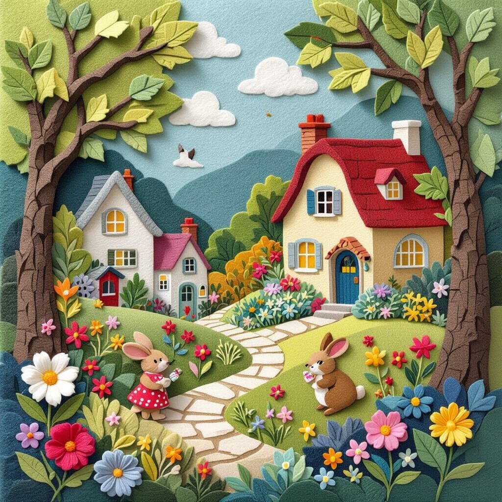 Layered Felt Scene in Whimsical Storybook Style