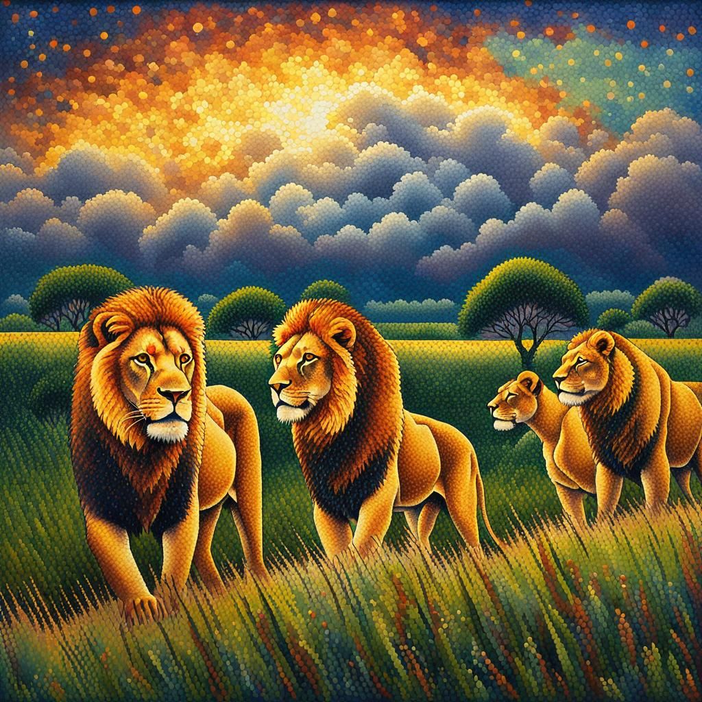 Pointillism - lions