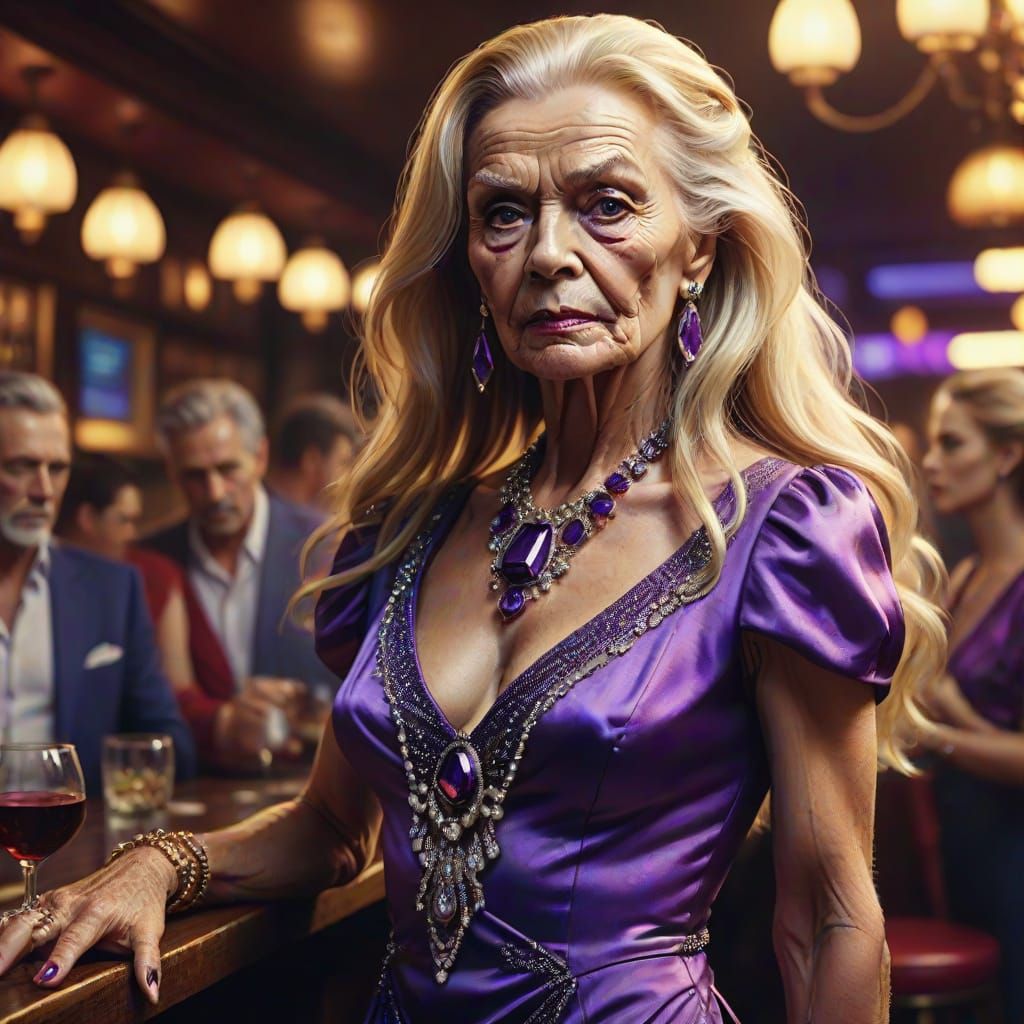 Elegant Transvestite in Purple Mini-Dress with Blingy Jewell...