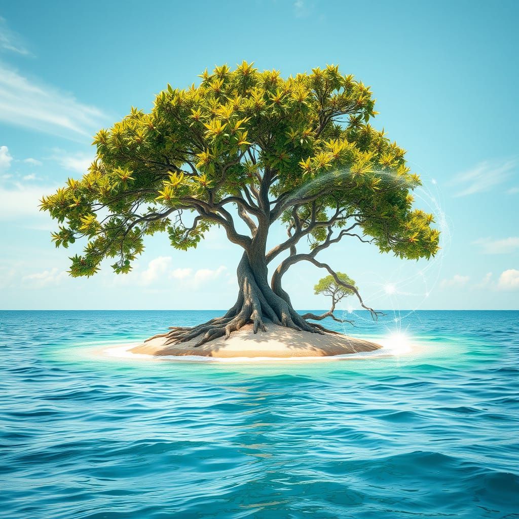 Majestic Mango Trees in Ethereal Island Oasis