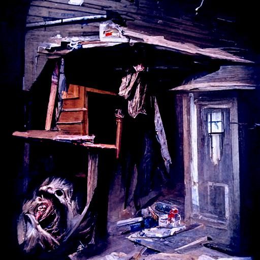 Vampire in the Attic: A Horror Oil Painting