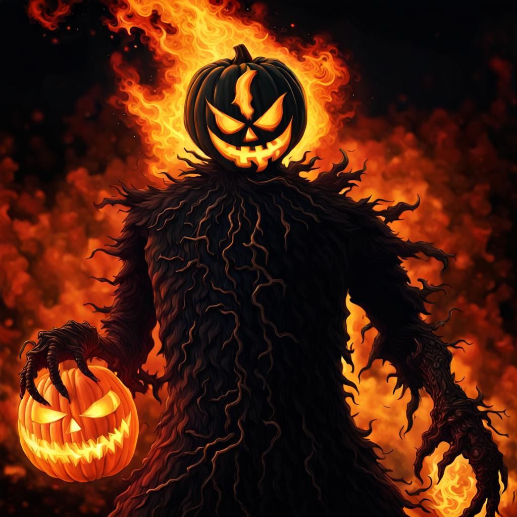Halloween Fire Pumpkin Monster in Digital Art