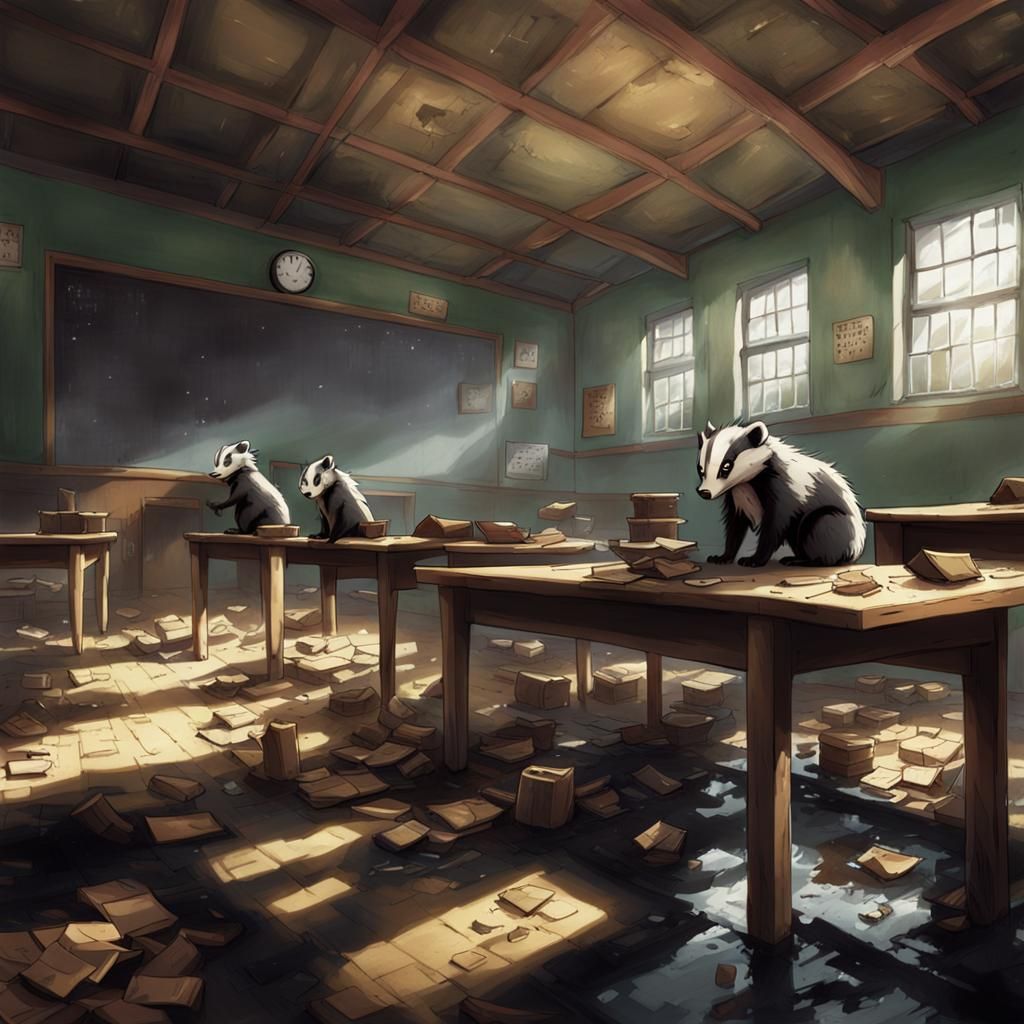 Badgers Play in Abandoned School: Anime Style
