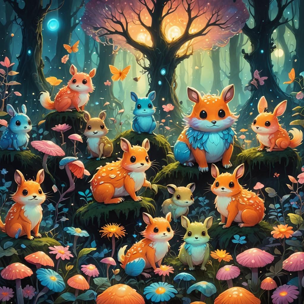 Creepy Cute Monsters in Dark Fantasy Forest