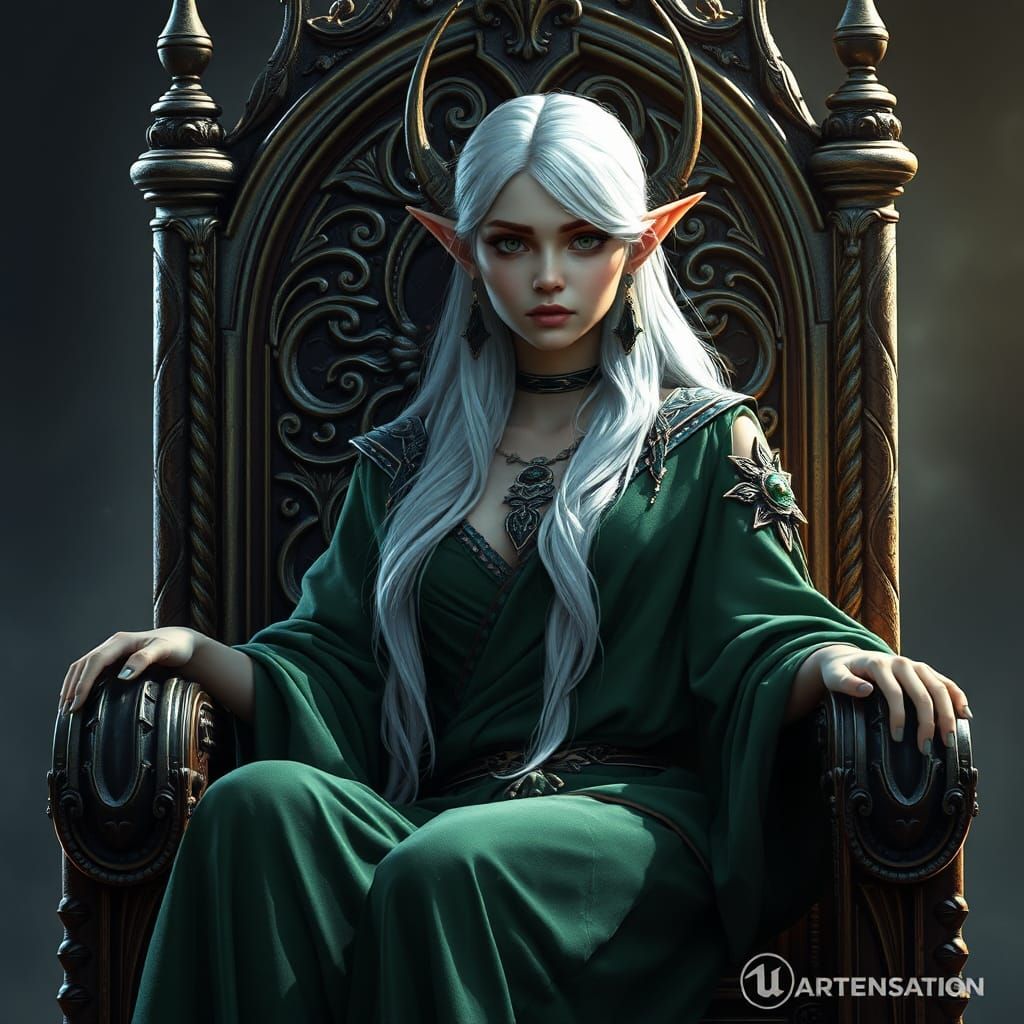 Wood-Elf Queen on Throne: Fantasy Concept Art