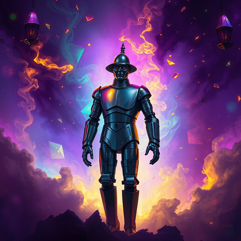 Tin Man in Mystical Dark Fantasy Realm