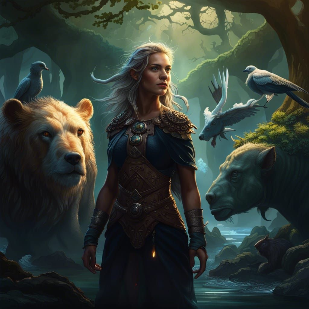 Mother Nature Surrounded by Animals in Fantasy Art