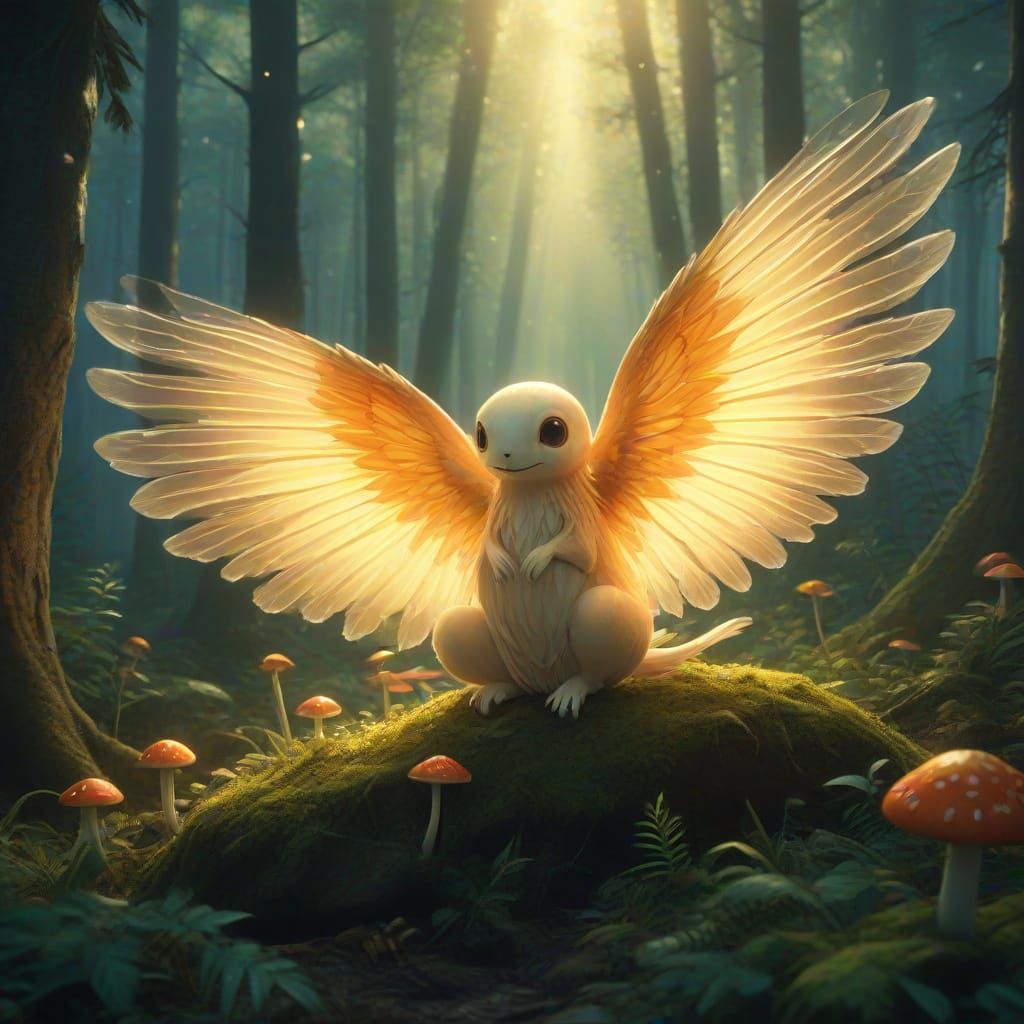 Mystical Creature in Dreamlike Forest, Anime Style