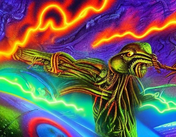 Surreal Alien in Vibrant Landscape, Macro Photography