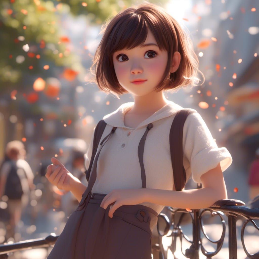 Cute Anime Girl Portrait in 3D Style