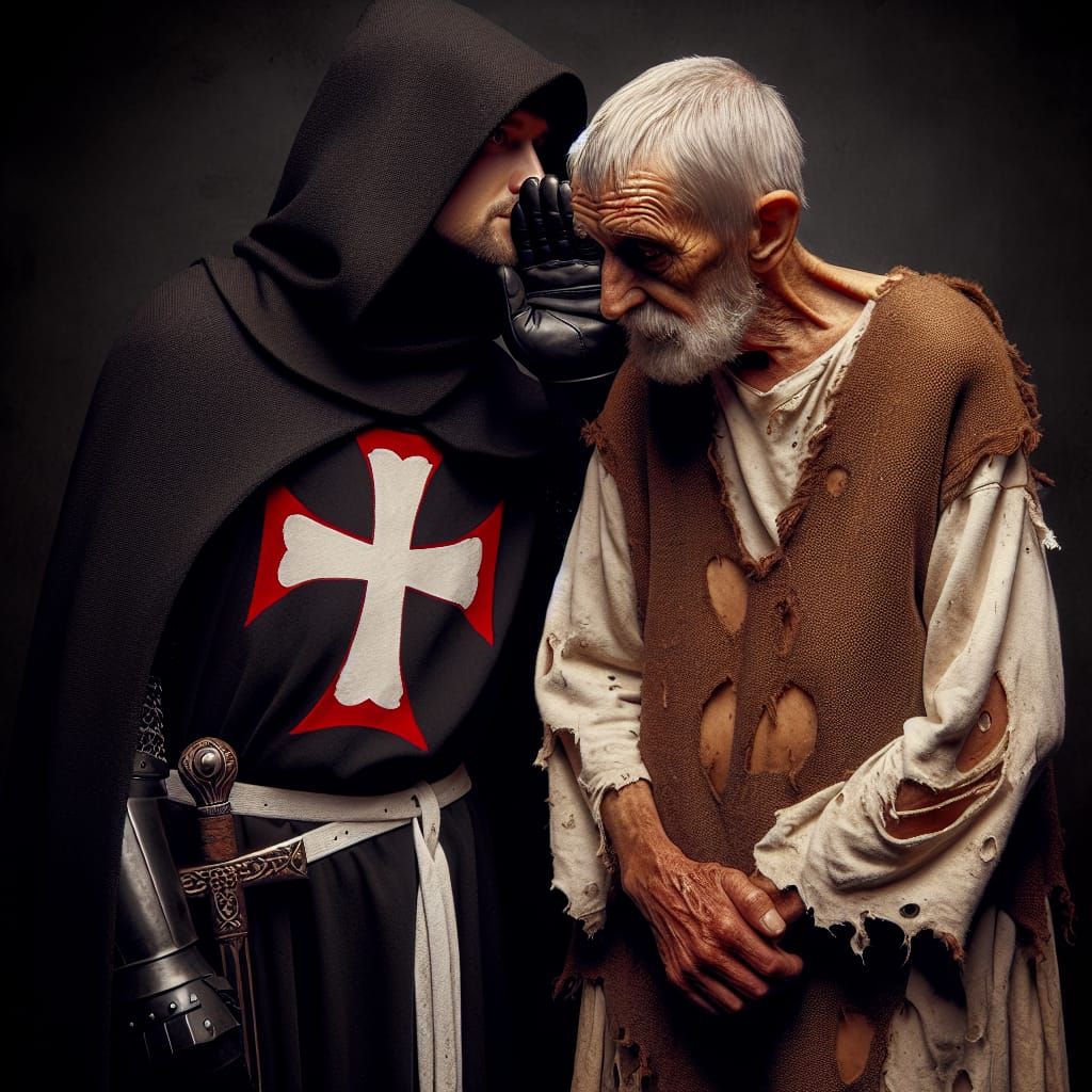 Templar Knight Whispering to Beggar