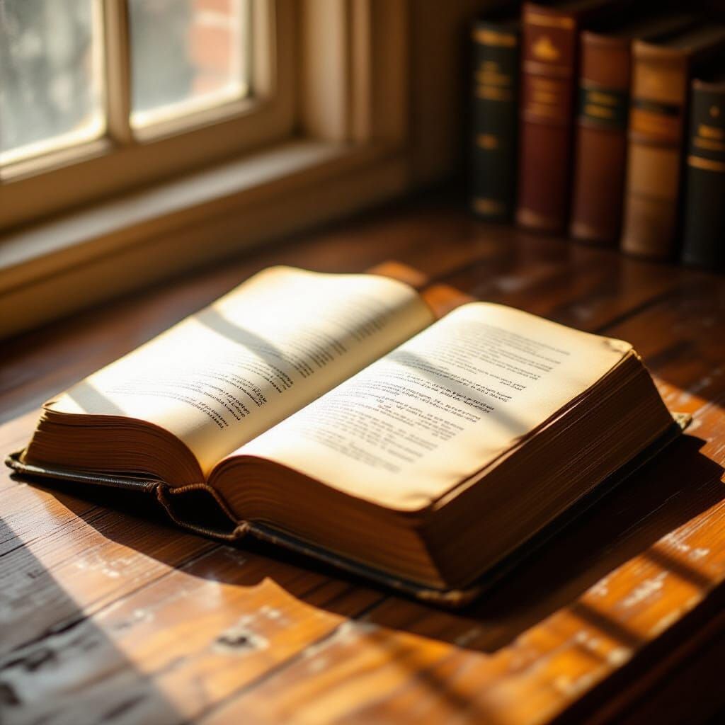 Antique Book Illuminated by Warm Sunlight