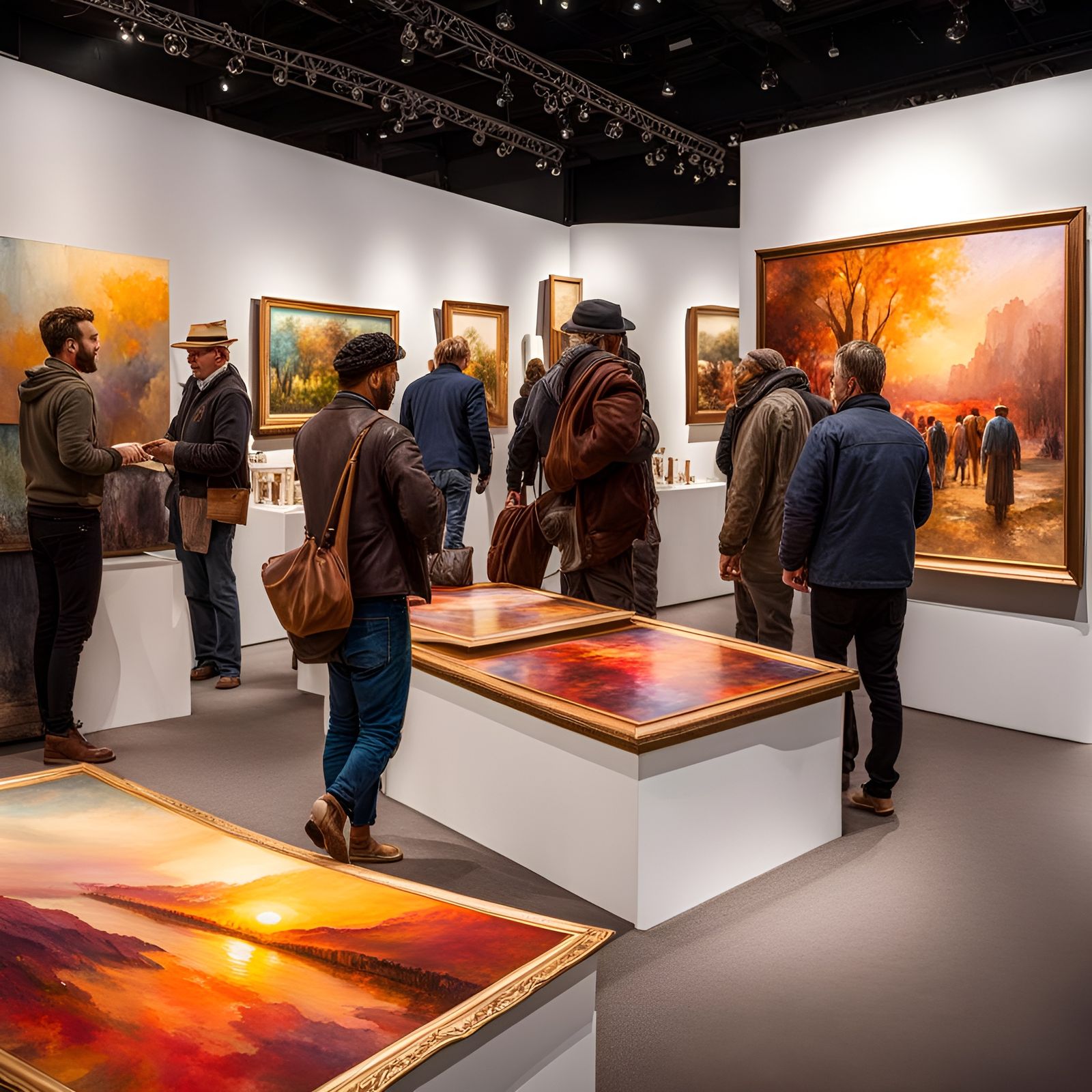 Art Show Painting Display in Watercolor Style