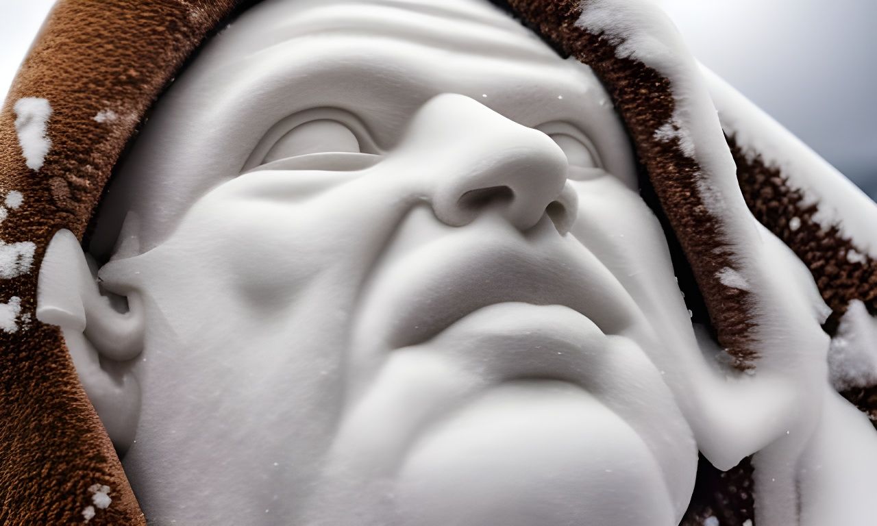 Snow Lumberjack: Renaissance Snow Sculpture in Sunlight